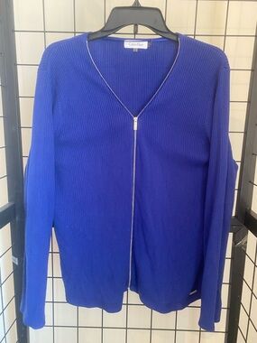 Calvin Klein Women's Cobalt Blue Zip-Front Ribbed Cardigan